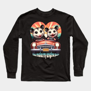 Valentines day opossums driving a car Long Sleeve T-Shirt